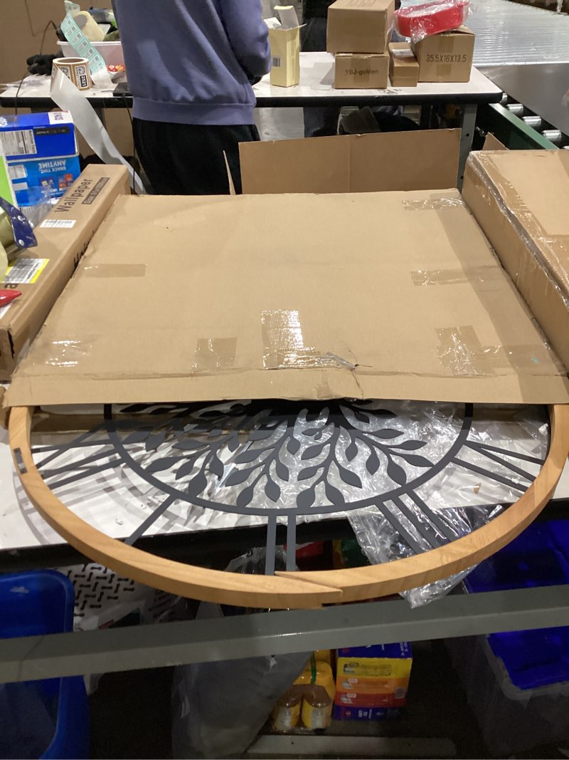 Condition photo showing As Is for PERFNIQUE Silent 24Inch Large Wall Clock,Tree of Life Metal Black and Solid Wood Frame,Non-Ticking Battery Operated Clock for Living Room,Bedroom,Study Room,Wall Decor (Natural)