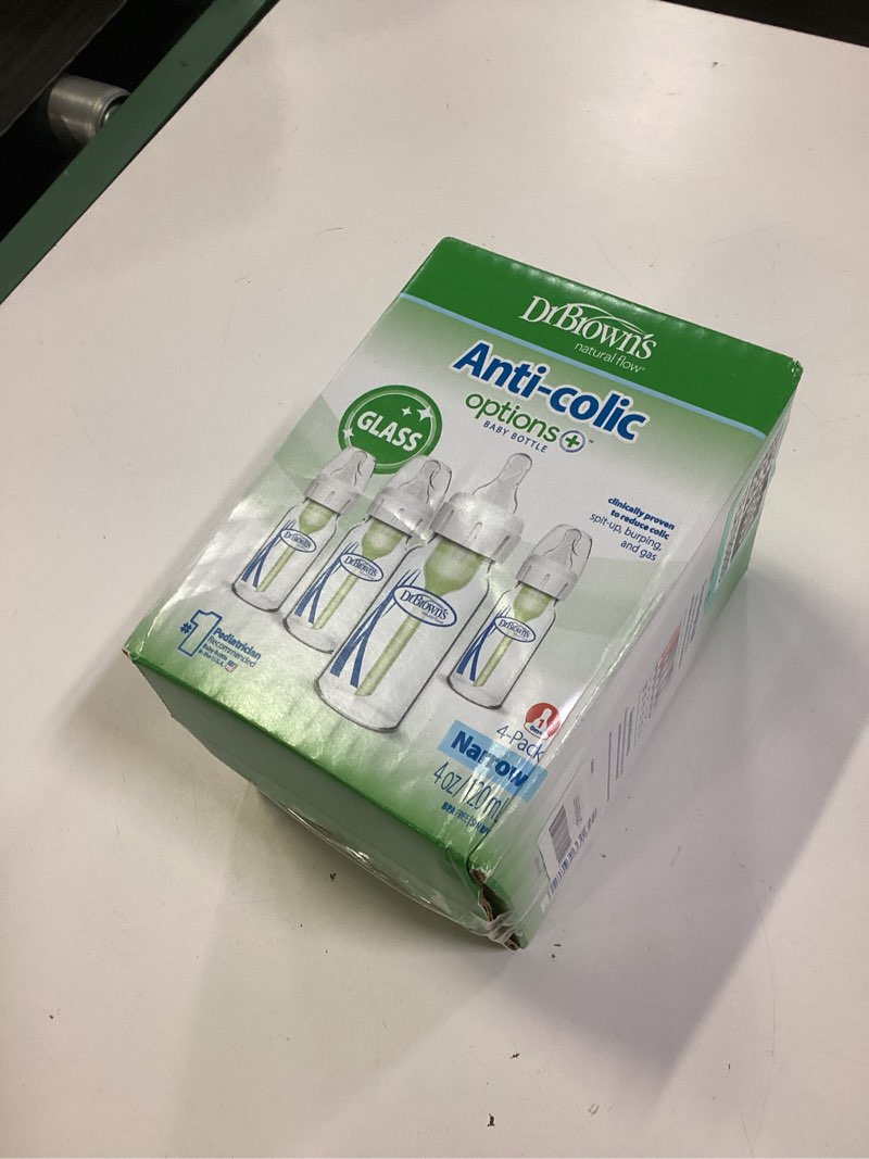 Condition photo showing New/Like New for dr. brown's anti-colic options+ narrow glass baby bottle with level 1 slow flow nipple, bpa-free, 4 oz/120ml, 4-pack