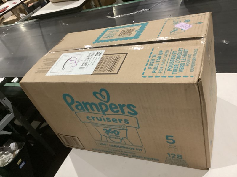 Condition photo showing New/Like New for Pampers Diapers - Cruisers 360 - Size 5, 128 Count, Babyproof up to 100% Leakproof Pull-On Diaper Size 5 128