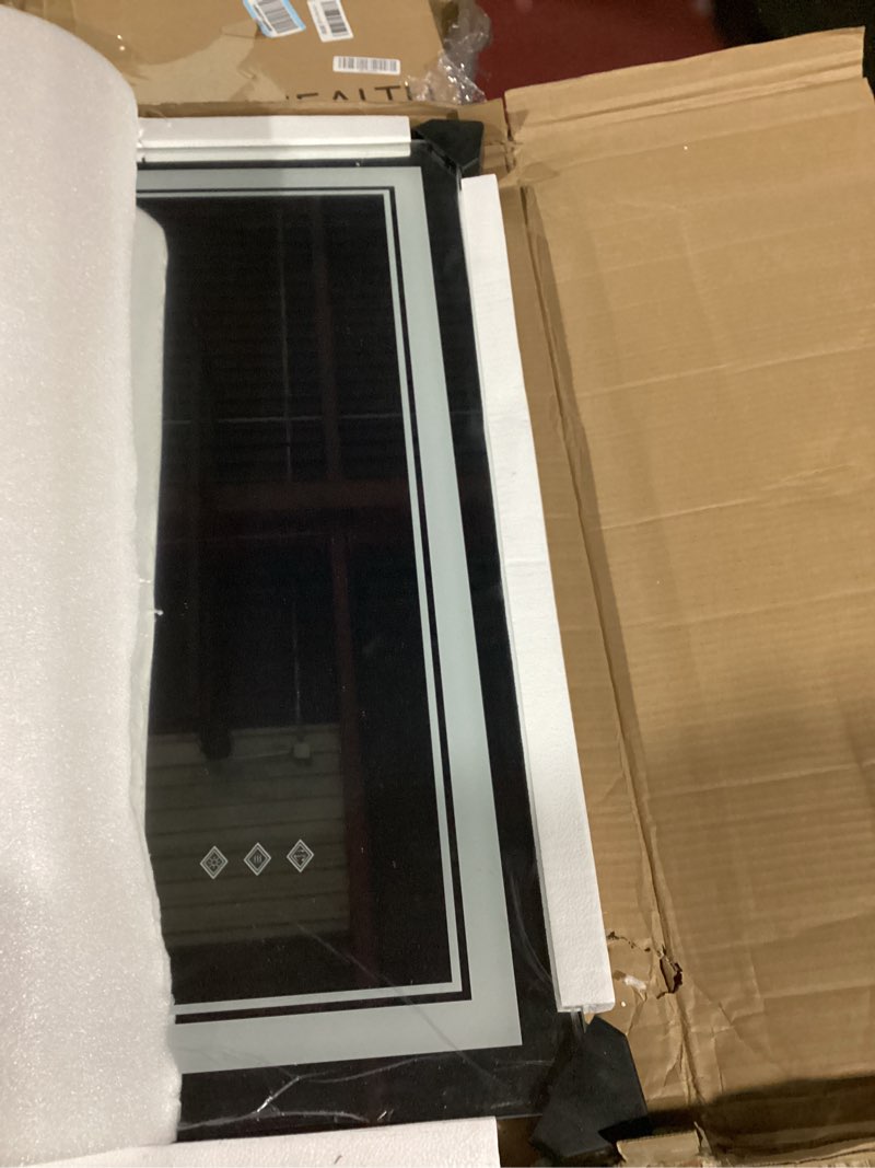 Condition photo showing item condition for LED Bathroom Mirror, 24x32 Inch Gradient Front and Backlit LED Mirror for Bathroom, 3 Colors Dimmable CRI>90 Double Lights, IP54 Enhanced Anti-Fog, Hanging Plates Lighted Vanity Mirror