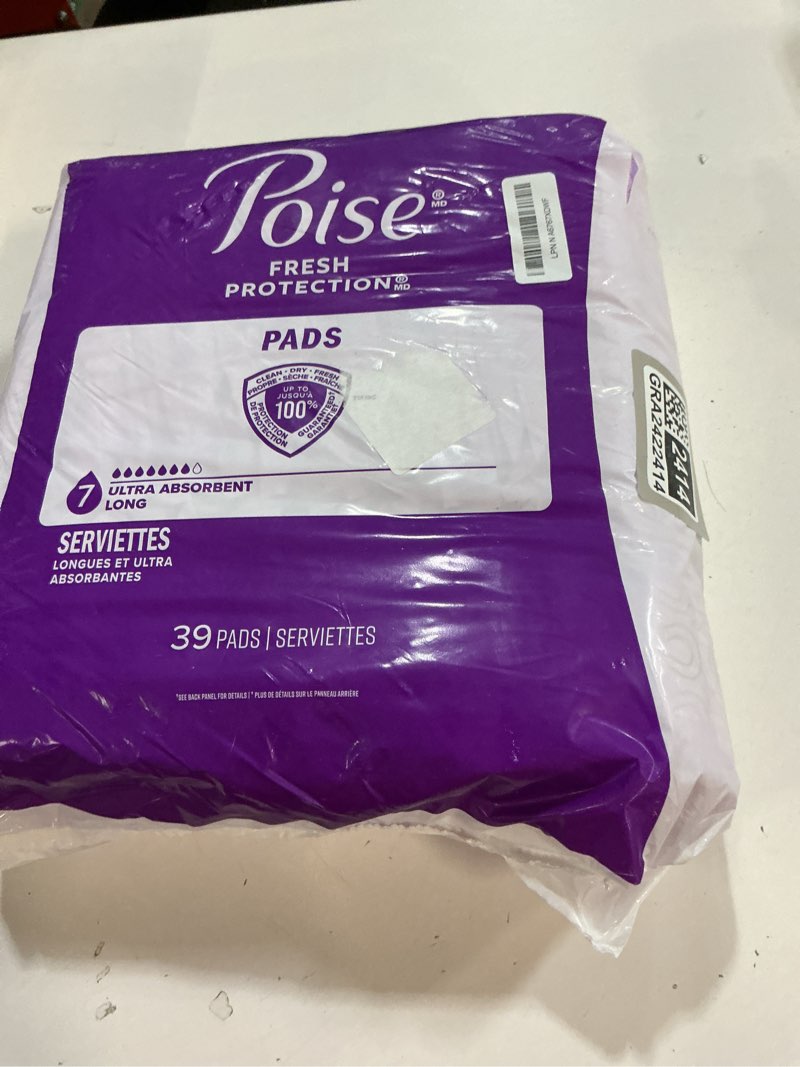 Condition photo showing New/Like New for Poise Incontinence & Postpartum Pads for Bladder Leaks, 7 Drop Ultra Absorbency, Long Length, 39 Count, Packaging May Vary Long 39