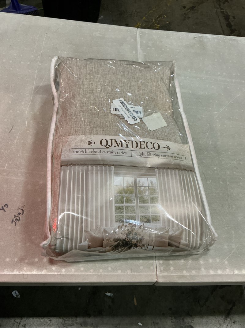 Condition photo showing New/Like New for qjmydeco extra long blackout curtains for 10 foot high living room large window pinch pleated linen look drapes 120 inches long 2 panels set noise cancelling thermal light blocking farmhouse luxury linen 40"w x 120"l (pack of 2)