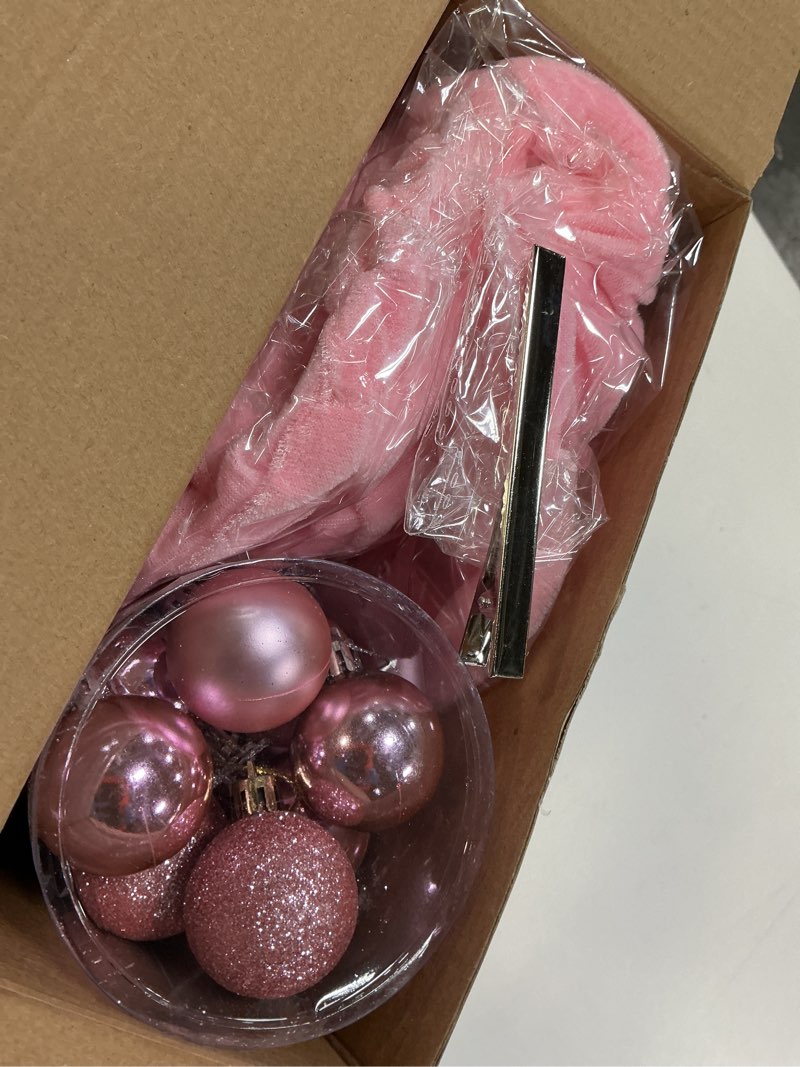 Condition photo showing New/Like New for Gejoy Velvet Bow Christmas Tree Decoration Set, 30 Pcs Small Bows 1 Pcs 47" x 15.7" Large Tree Topper Satin Bows and 36 Christmas Balls Ornaments, Xmas Glitter Balls for Holiday Decor(Pink Velvet)