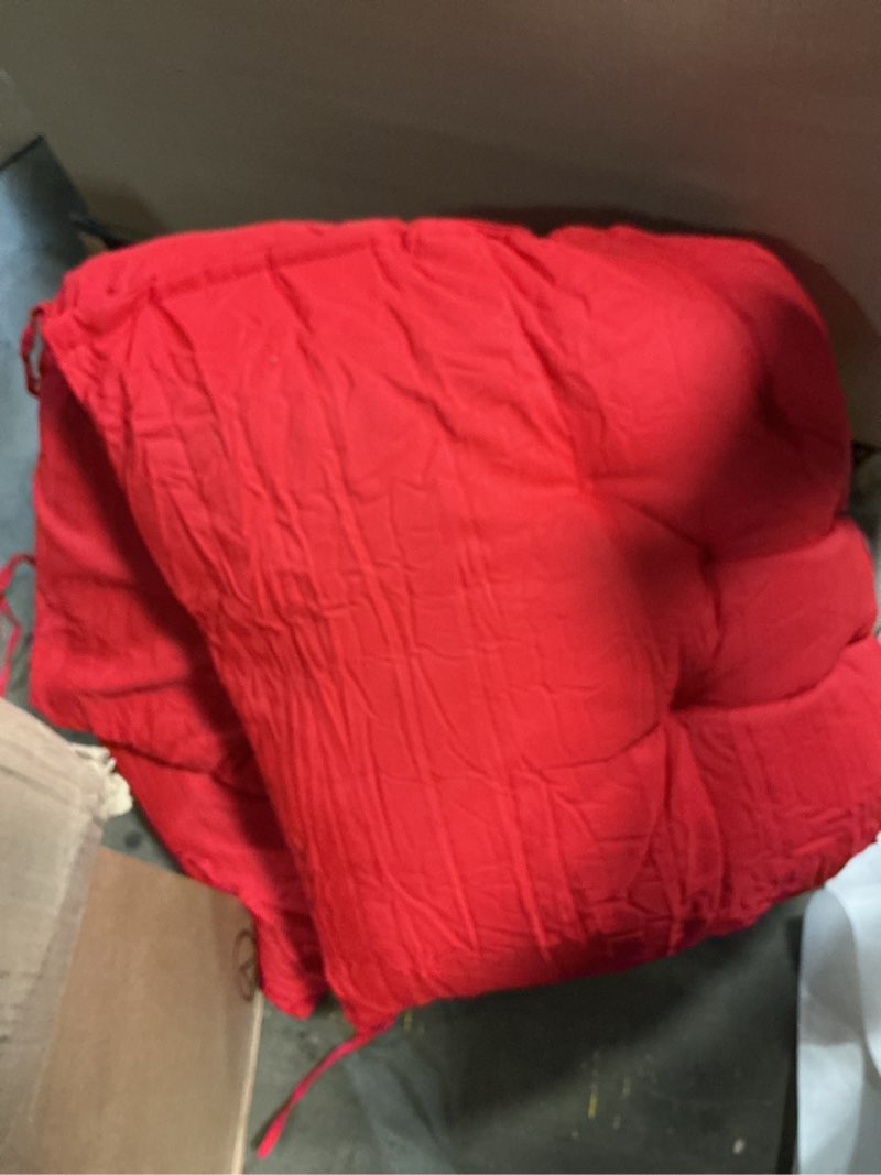 Condition photo showing As Is for porch swing cushions,outdoor cushions 3 seater replacement with backrest, waterproof thickened bench cushion with ties for porch, patio,outdoor, backyard and garden (red 60 * 40 in) red 60x 40 inches