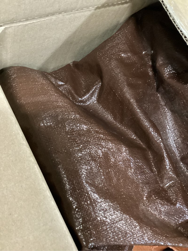 Condition photo showing As Is for 8' x 10' brown/silver heavy duty tarp with grommets reinforced - 10 mil thick - double sided plastic waterproof tarps - large tarpaulin cover for outdoor camping tent tarp rv roof rain - zebro