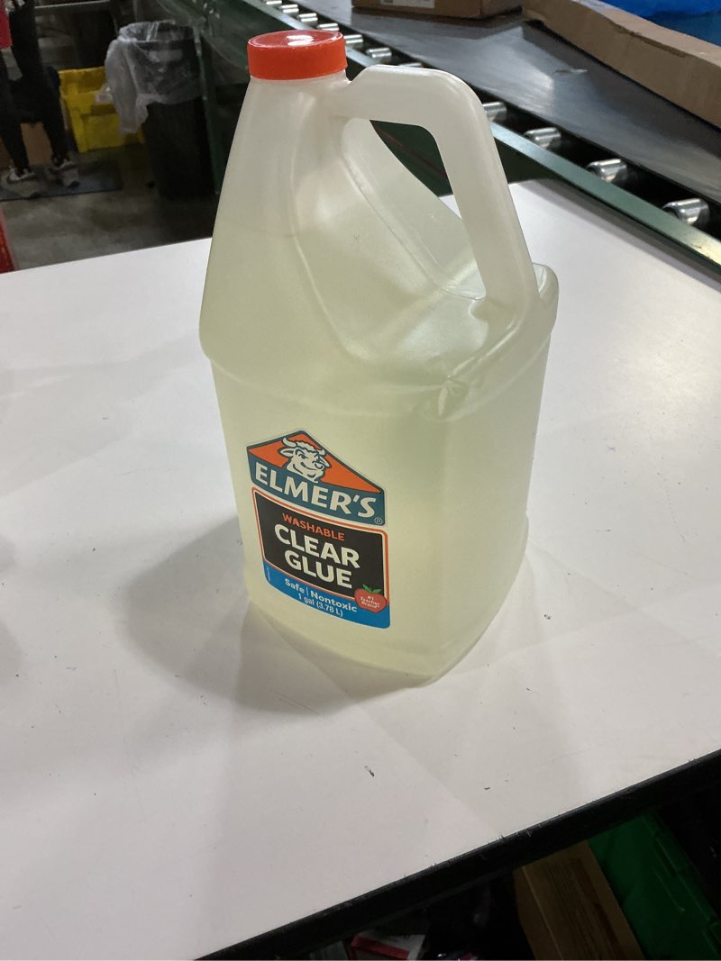Condition photo showing New/Like New for elmer's clear liquid school glue, 1 gallon, washable, #1 teacher brand - arts & crafts, teacher supplies, great for making slime 1 gallon single