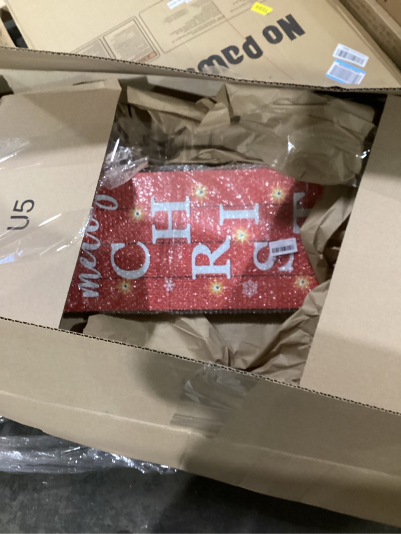 Condition photo showing Good Condition for Lighted Wooden Welcome Sign for Front Door,Merry Christmas Snowflake Elk Porch Sign for Front Porch Decorations,Rustic Farmhouse Red Xmas Hanging Signs Wall Sign for Christmas Happy New Year Decor Red-XMAS02