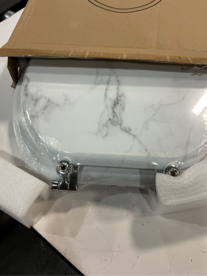 Condition photo showing New/Like New for round toilet seat wood toilet seat prevent shifting with zinc alloy hinges american standard size toilet seat easy to install also easy to clean(round,marble) round marble