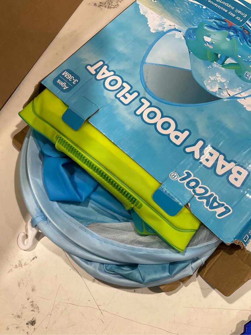 Condition photo showing Good Condition for laycol baby pool float with canopy upf50+, 5 point safety buckle no flip over, inflatable toddler floaties infant pool floats with double air chambers, baby beach essentials/traval for 3-36m small blue