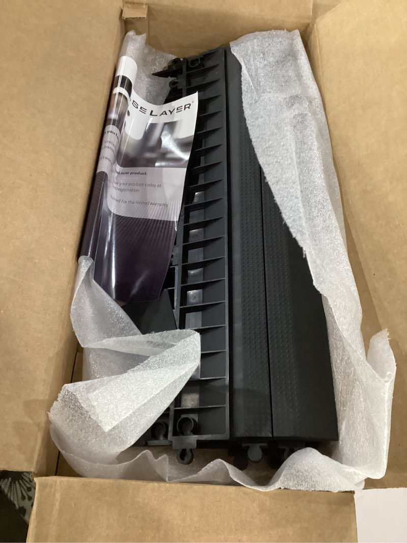 Condition photo showing Good Condition for baselayer interlocking floor tile trim pieces - beveled edges and corners - durable ½ in tpe (rubber like, not foam, no odor) - 10 edges and 4 corners - made in usa