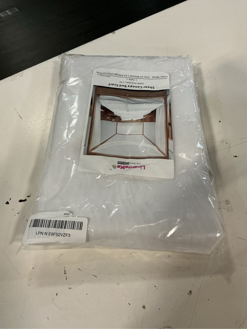 Condition photo showing Good Condition for linentalks white canopy bed scarf for king & california king bed, luxury sheer bed canopy scarf, sheer scarf valance canopy bed drapes, four post bed canopy drapes, canopy bed curtains 1 pc 52" x 256" white king & california king bed (pack of 1)
