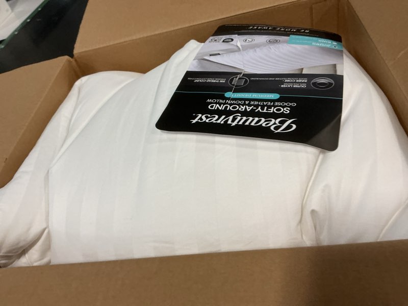 Condition photo showing New/Like New for beautyrest luxury goose feathers soft pillows, 500 thread count cover 20”x28”, queen (pack of 2), supportive fluffy hotel collection bed pillows for side and back sleepers