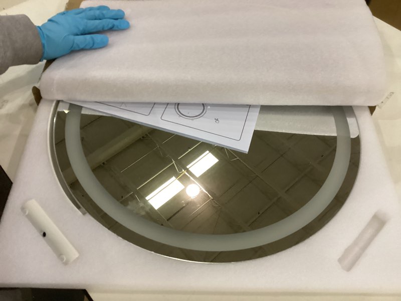 Condition photo showing As Is for Makeup Mirror with Lights, 18 Inch Vanity Mirror with Lights, Lighted Makeup Mirror, Smart Touch Control 3 Colors Dimmable Round Lighted Vanity Mirror, Tabletop ? Desk Mirror, 360°Rotation White 18"L x 18"W