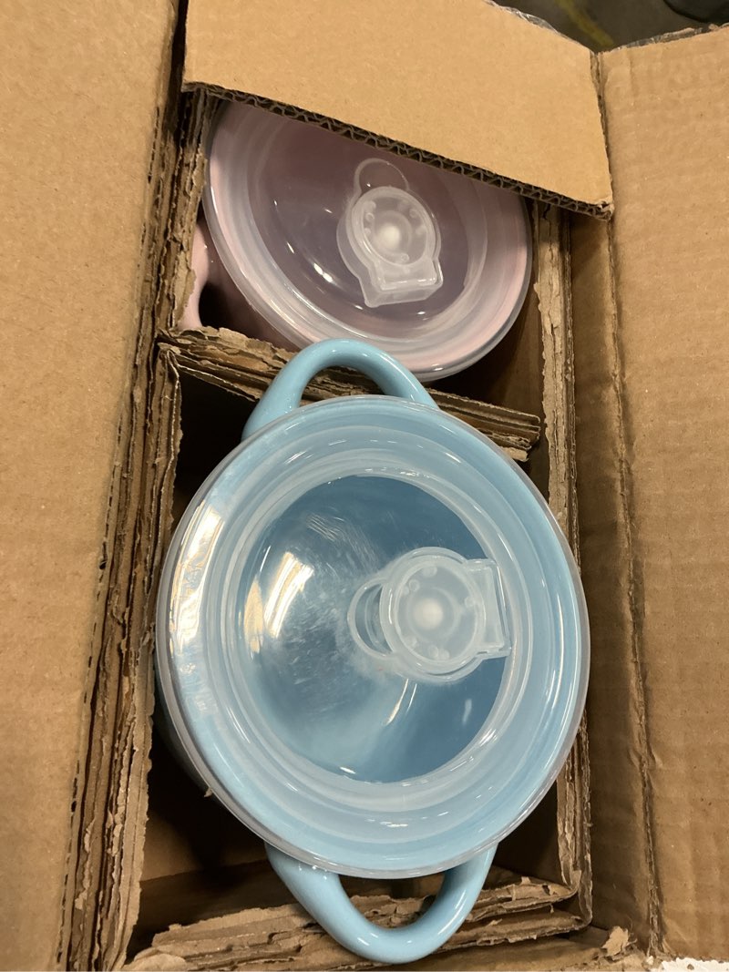 Condition photo showing Good Condition for AmorArc 24 Ounces Soup Bowls with Large Handles and Lids, Stoneware Bowls Set of 2 for Soup, Cereal, Stew, Noodle, Colourful Ceramic Kitchen Bowls, Microwave&Dishwasher Safe, Green&Purple Set of 2 Green&Purple