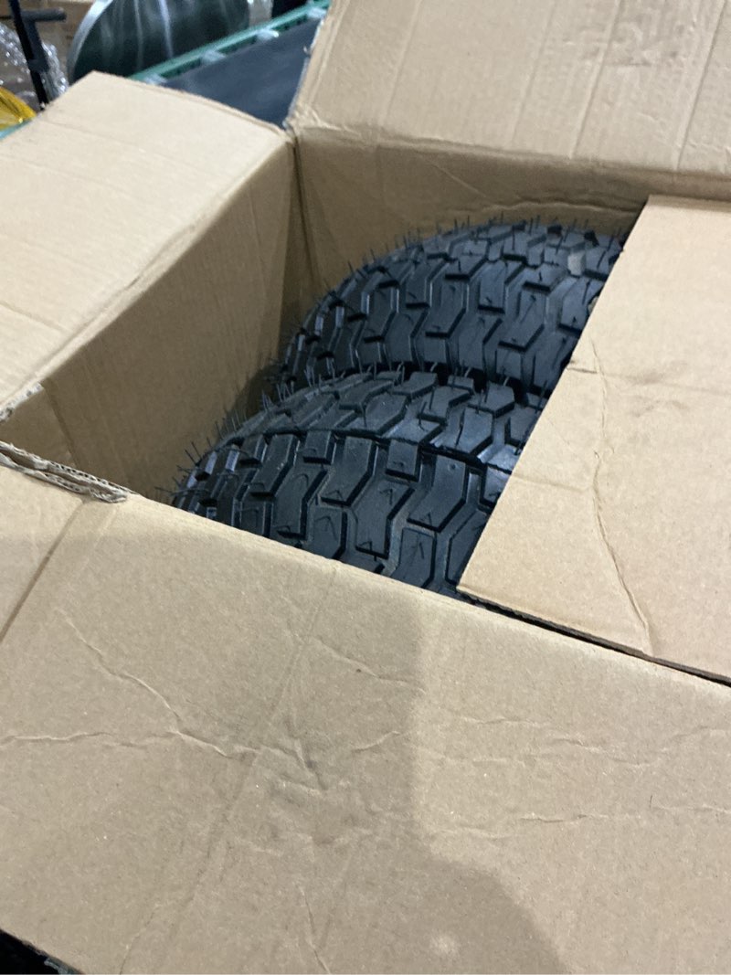 Condition photo showing New/Like New for gicool 15x6.00-6 rubber lawn mowers tire and wheel, 15x6-6nhs riding lawnmower tractor pneumatic tire with 3/4" bearing bore, 3" centered hub, v-turf pattern, 2 pack yellow rim 15x6.00-6 tire with rim