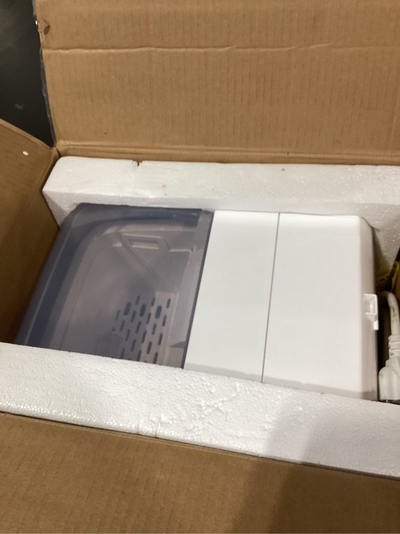 Condition photo showing As Is for newbulig nugget ice makers countertop, portable nugget ice machine, ready in 6 mins, 24lbs in 24hrs, auto-cleaning, with basket and scoop, for home, kitchen, rv, camping, white nugget white 14.5"*13.6"*10.3"