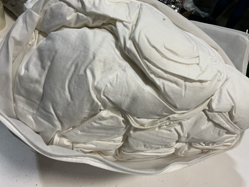 Condition photo showing As Is for all-season premium down alternative comforter, full/queen, white