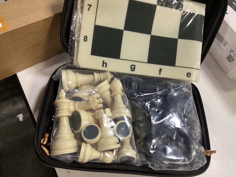 Condition photo showing Good Condition for A&A Chess Set - 15''x15'' Foldable Silicone Chessboard and 3.25'' King Height Weighted Plastic Staunton Pieces with Carrying Case for Portable Travel