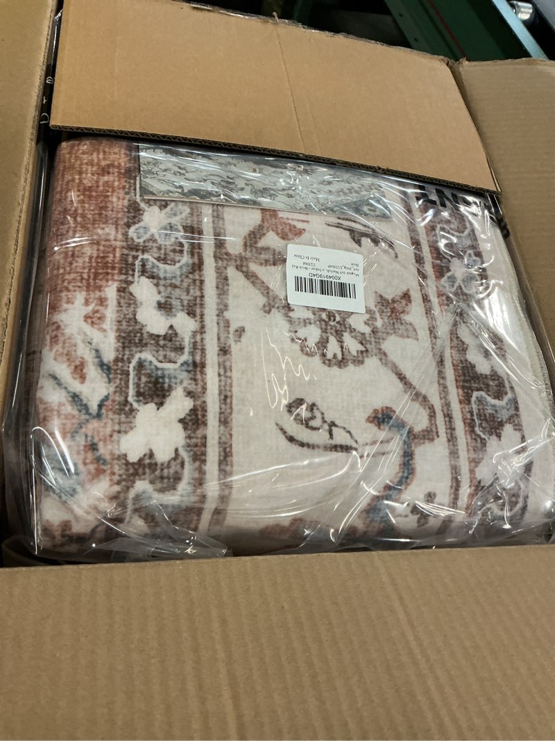 Condition photo showing New/Like New for Area Rug for Living Room: 6x9 Washable Vintage Neutral Soft Non Slip Thin Large Floor Carpet for Bedroom Kitchen Dining Room Home Office Farmhouse Indoor - Brick Red Brick Red 6' x 9' (Rectangular)