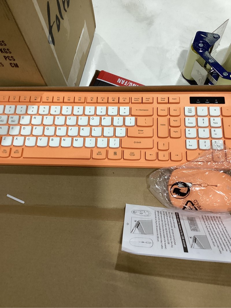 Condition photo showing Good Condition for Wireless Keyboard and Mouse Combo, Full-Sized Wireless Keyboard and Adjustable DPI Mouse, 2.4GHz USB Receiver, Keyboard and Mouse for PC, Windows, Desktop, Laptop (Orange-B)