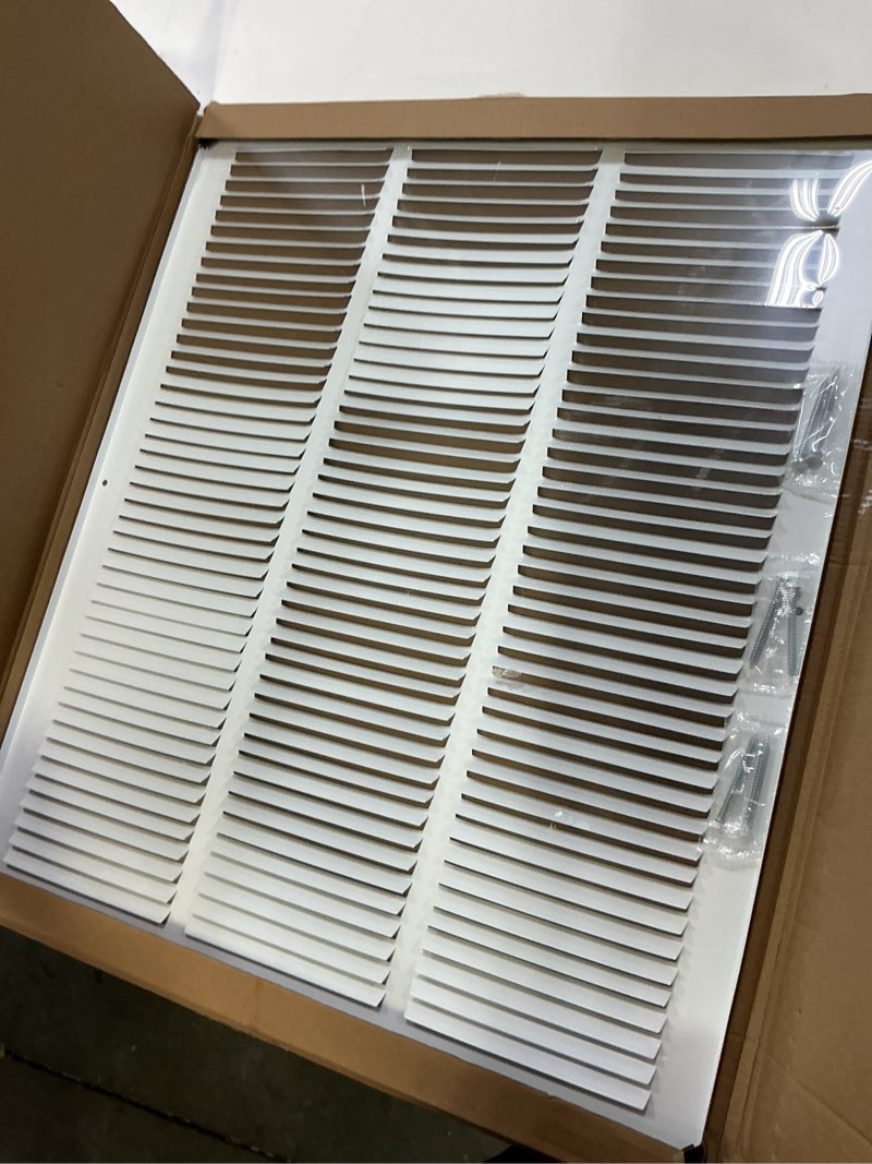 Condition photo showing Good Condition for hvac premium 18'' x 22'' [duct opening] flat stamped steel return air grille - sidewall and ceiling - hvac vent duct cover - white [outer dimensions: 19.75''w x 23.75''h] 18 x 22
