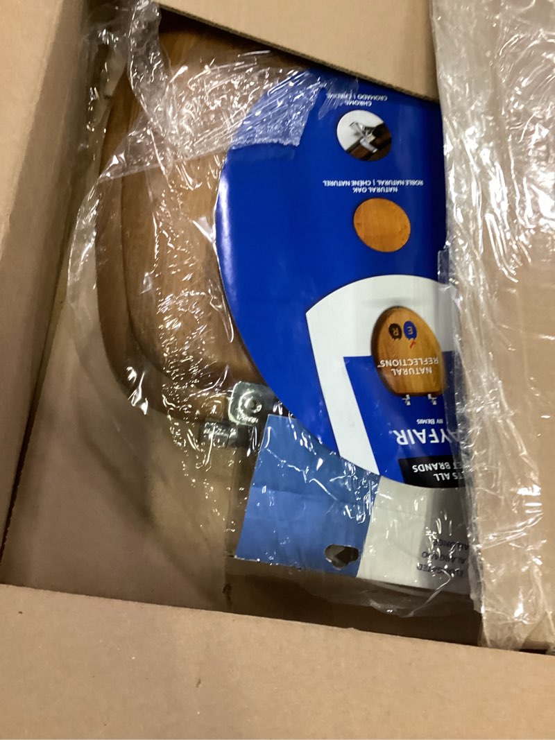 Condition photo showing Good Condition for Mayfair Natural Oak Veneer Toilet Seat with Chrome Hinges, Elongated, Wood