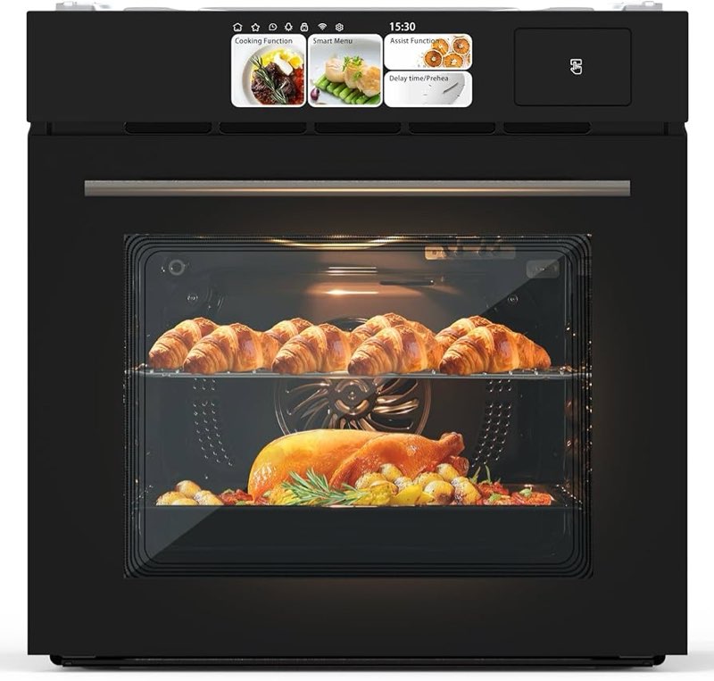24" Single Wall Oven, 2.5 Cu.Ft Built-in Electric Oven with 8 Cooking Modes, Stainless Steel Convect(glass is broken)