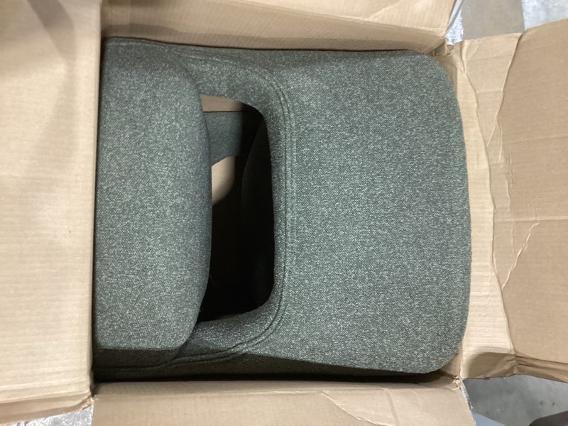 Condition photo showing As Is for kislot upholstered dining chairs set of 4, modern armless kitchen chairs with solid wood legs, boucle fabric, sturdy spring structure, comfortable padded dining room chairs, green green fabric set of 4 (2 box)