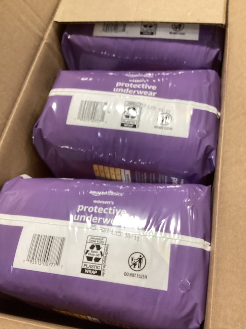 Condition photo showing Good Condition for Amazon Basics Incontinence Underwear for Women, Protective, Disposable, Postpartum, Maximum Absorbency, X-Large, Lavender, 16 Count X-Large 16