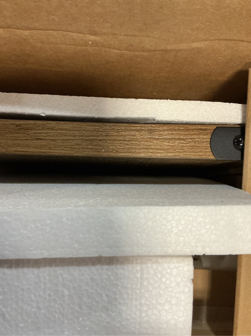 Condition photo showing As Is for VASAGLE Console Table, Sofa Table, Narrow Entryway Table, Entry Table with 3 Drawers, Open Storage Shelf, Metal Corners, for Living Room, Farmhouse Style, Honey Brown and Rustic White ULNT142WJ02S Honey Brown + Rustic White 9.4"D x 47.2"W x 30"H Farmhouse