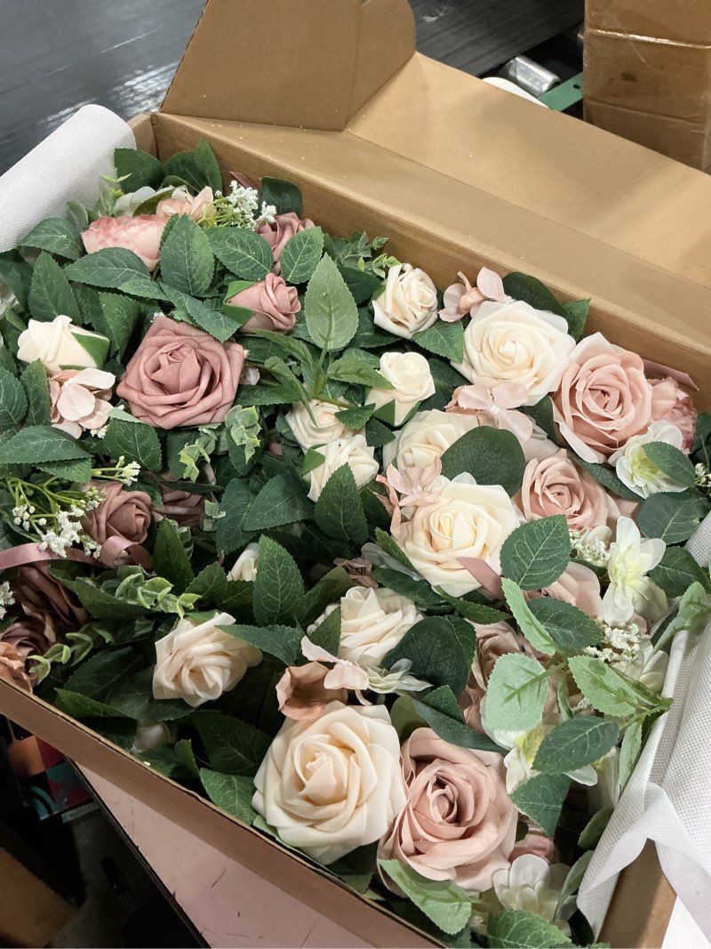 Condition photo showing Good Condition for ling's moment wedding artificial flowers package, bridal bouquet, bridesmaid bouquets, boutonniere for men, rose petals.dusty rose muave pk-dusty rose muave