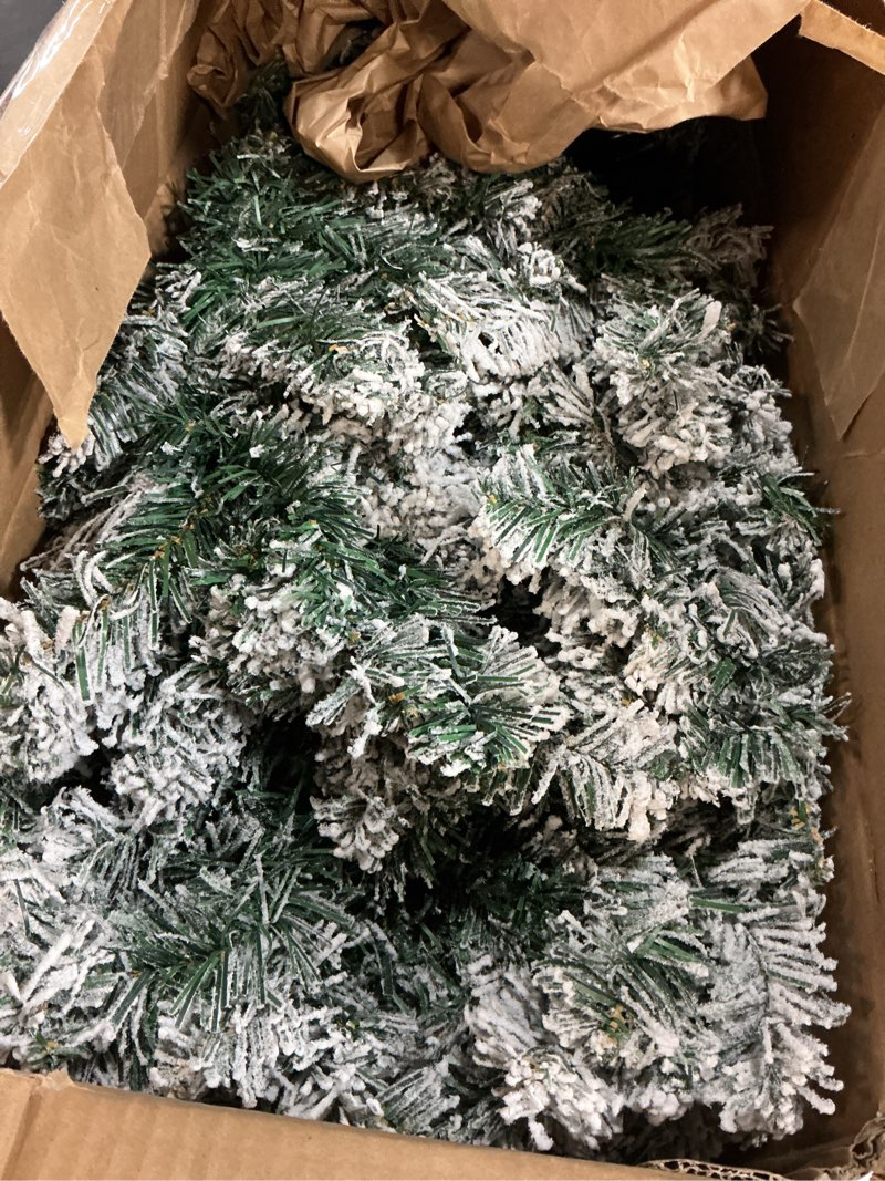 Condition photo showing As Is for 6ft White Artificial Christmas Tree with Snow Flocked Branches, Realistic Full Shape Xmas Tree with Sturdy Metal Stand for Indoor Holiday Decoration 6FT Flocked White