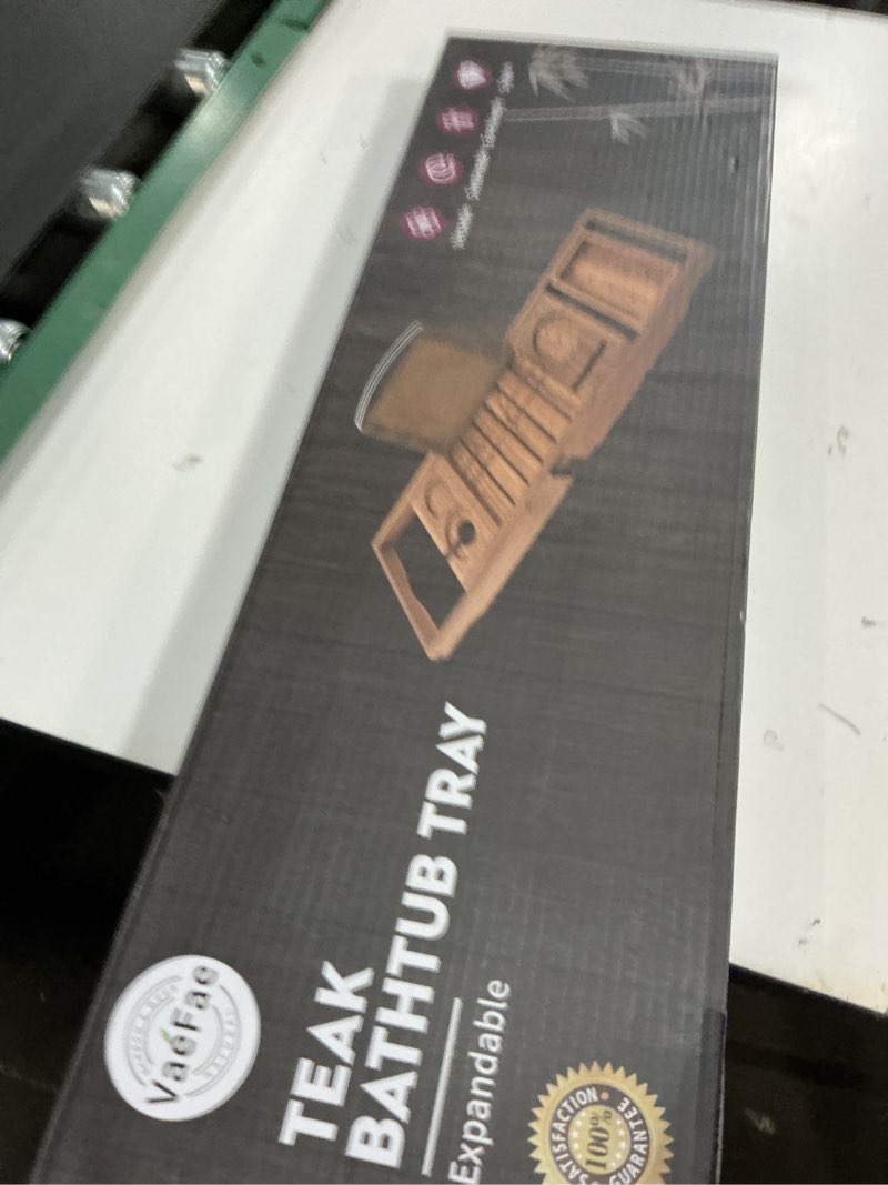 Condition photo showing New/Like New for VaeFae Premium Teak Bathtub Tray, Expandable Wooden Bath Tray for Tub, Luxury Bathtub & Bathroom Accessories, Great House Warming, Anniversary & Wedding and Birthday Gifts (Free Teak Body Brush)