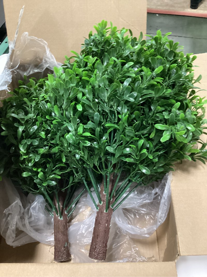 Condition photo showing As Is for Artificial Boxwood Topiary Ball Bush for Outdoor with Spike, UV Resistant Faux Boxwood Ball Tree with Stake for Outside Set of 2, Weatherproof Round Fake Shrubs for Entryway Front Porch