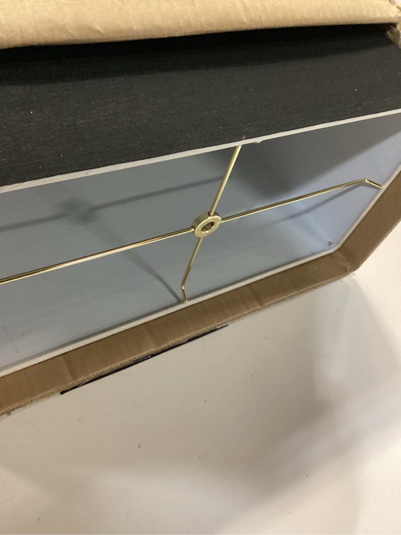 Condition photo showing Good Condition for Aspen Creative 36008 Transitional Rectangular Hardback Shape Spider Construction Lamp Shade in Black, 8" + 16" wide, (8" + 16") x (8" + 16") x 10"