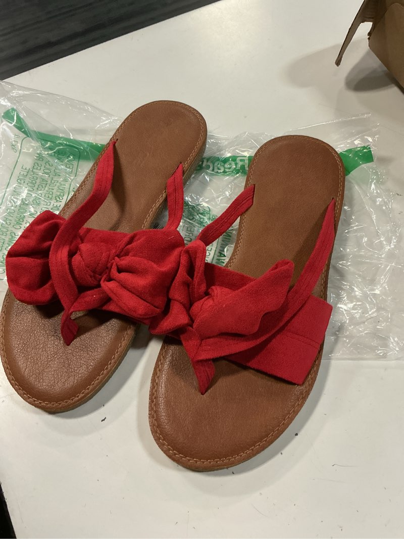 Condition photo showing Good Condition for fisace womens slip on flip flops ring toe strappy summer gladiator flat sandals 8.5 red