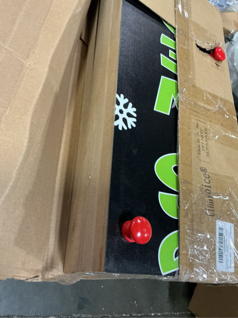 Condition photo showing As Is for 70 Inch Freestanding Christmas Stocking Holder with 5 Hooks Vertical Collapsible Holder Stand The Stocking were Hung Wood Sign for No Fireplace Small Homes Xmas Decoration Novelty