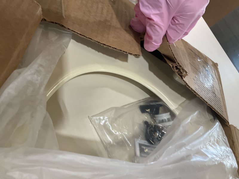 Condition photo showing As Is for Bemis 500EC Durable Wood Toilet Seat with Easy Clean Hinges, Made in USA, Round, Almond Almond Round