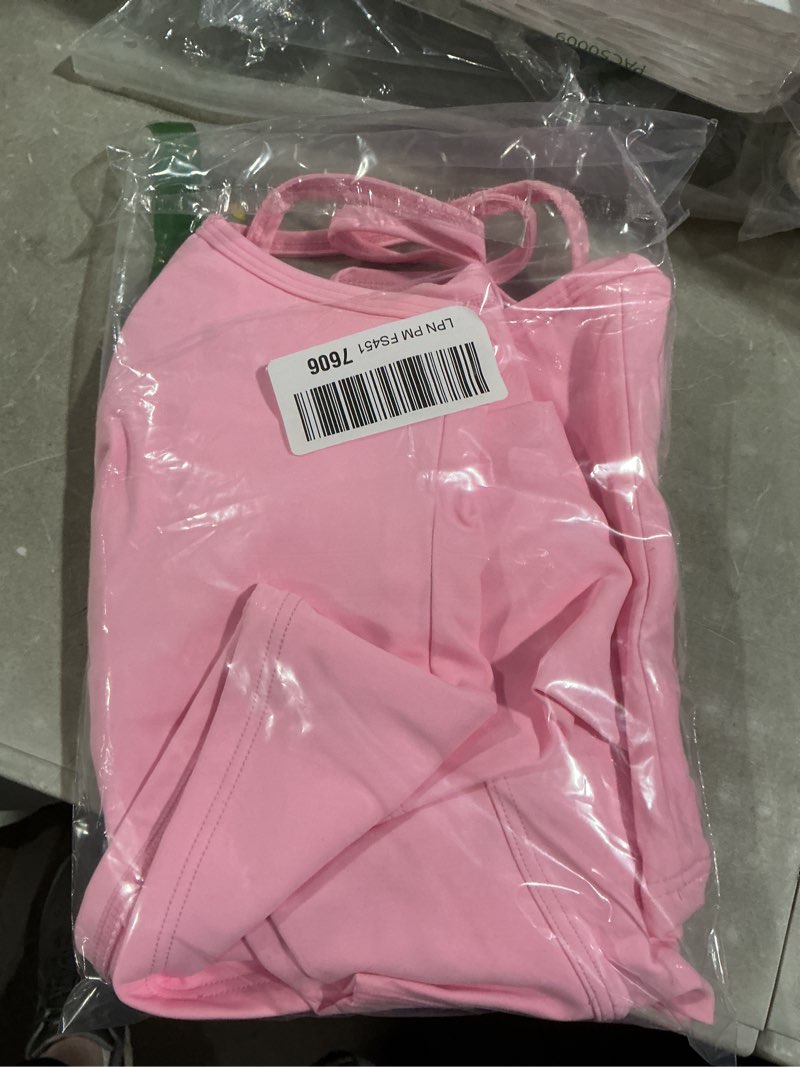 Condition photo showing Good Condition for women's yoga outfits backless strappy sports bra and seamless leggings matching active jogger outfits pink medium