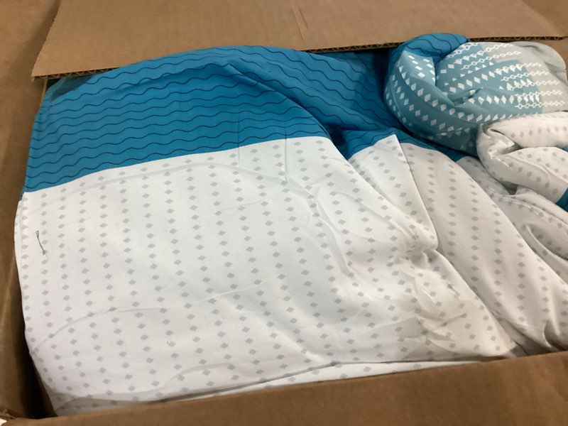 Condition photo showing As Is for Andency Full Size Comforter Set Teal - 7 Pieces Striped Lightweight Bed in a Bag, Soft Microfiber Re