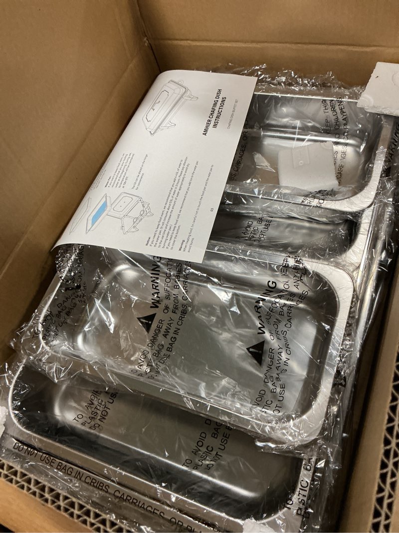 Condition photo showing New/Like New for 9Qt 4 Pack [Multiple Food Pans Combo] Chafing Dishes for Buffet | High Grade [Durable and Hard] Chafing Dish for Parties, Events & Weddings, Indoors & Outdoors, Gold