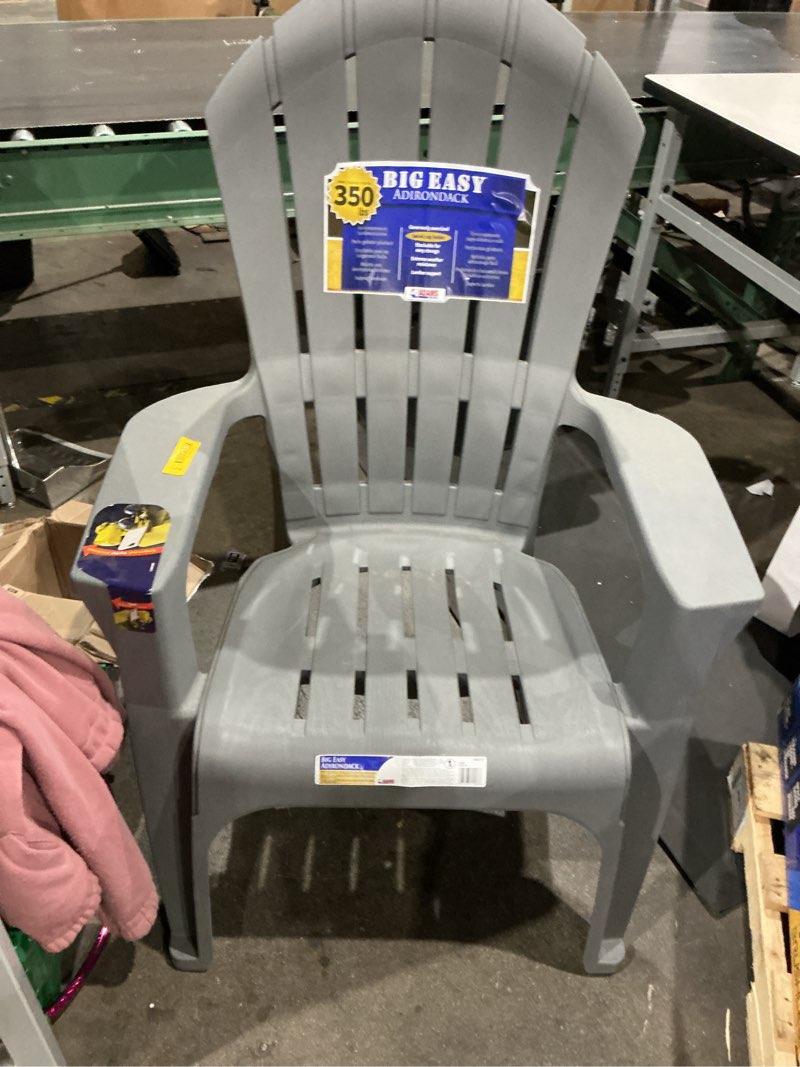 Condition photo showing As Is for adams patio stackable charcoal plastic frame stationary adirondack chair with slat seat
