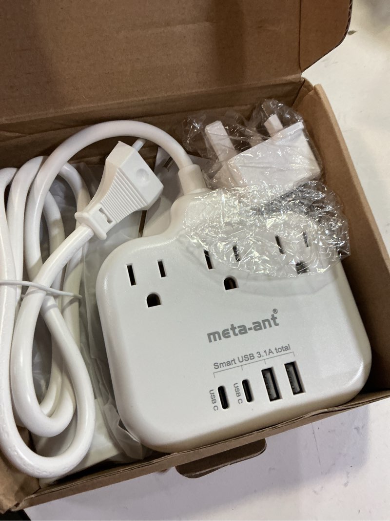 Condition photo showing Good Condition for European Travel Plug Adapter, US to European Plug Adapter with 3 American Outlets & 4 USB, 3ft European Power Cord, International Travel Power Strip, Type C for Europe EU Germany France, Travel, White 3FT-EU/UK/US Plug