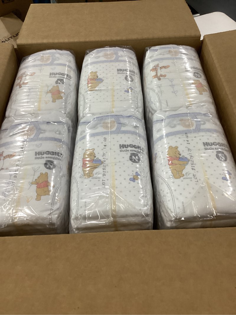 Condition photo showing New/Like New for huggies size newborn diapers, little snugglers baby diapers, size newborn (up to 10 lbs), 144 count, packaging may vary