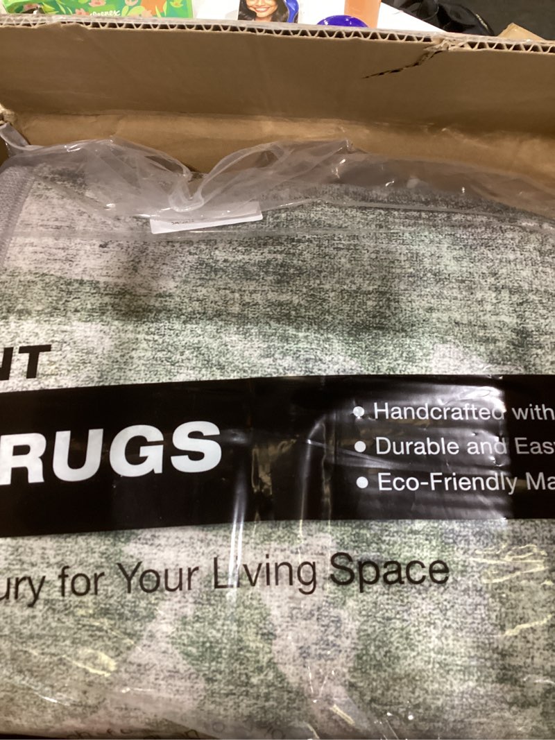 Condition photo showing New/Like New for Soalmost 9x12 Area Rugs for Living Room, Non-Slip Machine Washable Vintage Rugs, Abstract Low Pile Lightweight Large Rug for Bedroom, Dining Room, Home Office Green Ivory Green/Ivory 9' x 12' (Rectangular)