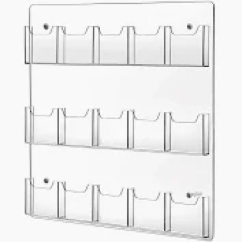 Acrylic Brochure Pamphlet Holder - Clear Display Stand with Multi Slot Rack, Wall Mount Pocket for L