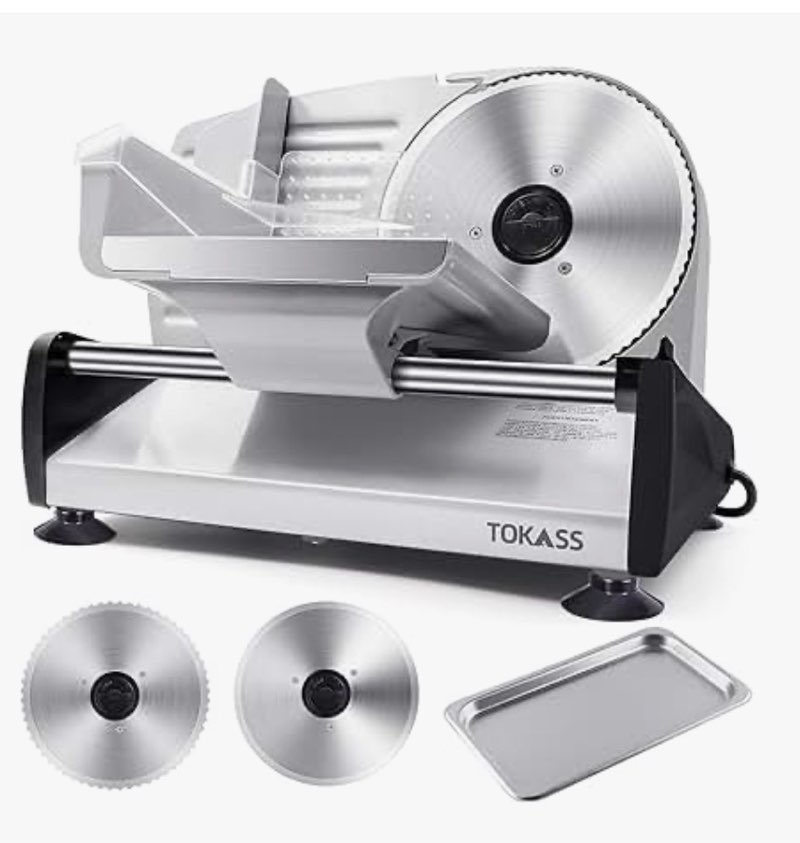 fohere 250w meat slicer machine for home, electric food slicer with stainless steel tray & three 7.5