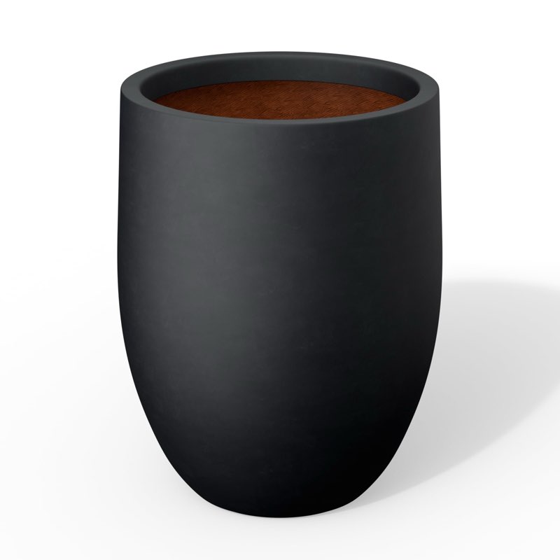Kante 11.8 Inch Tall Concrete Planter, Large Indoor Outdoor Plant Pot with Drainage, Smooth Black Fi