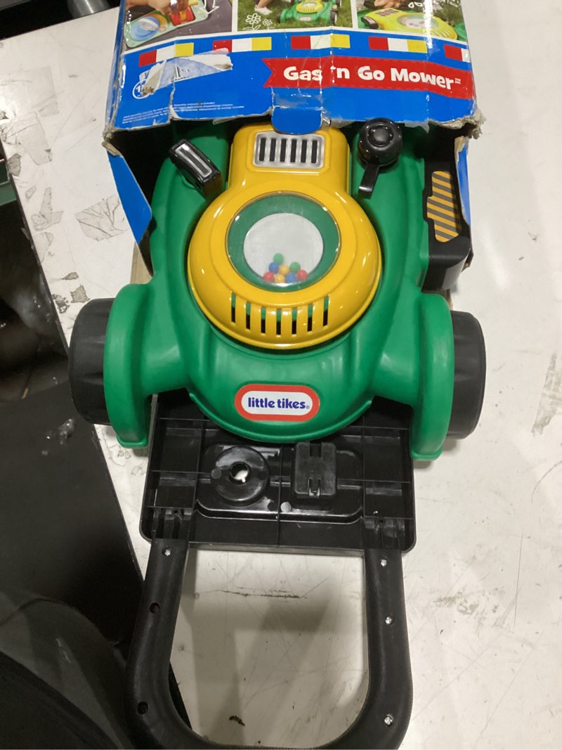 Condition photo showing New/Like New for little tikes gas 'n go mower kids toys for toddlers boys girls age 18 months and older, indoor outdoor push gardening summer toy gifts for birthday