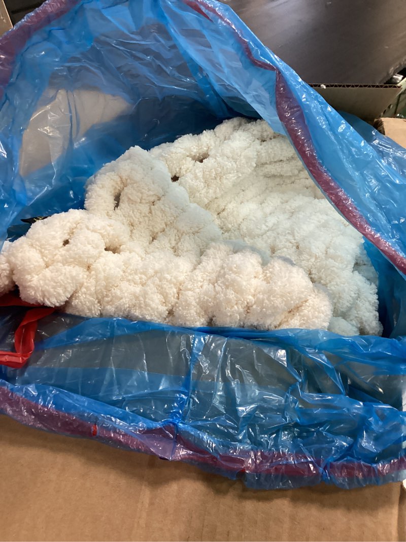 Condition photo showing As Is for l'agraty chunky knit throw blanket for couch, 60'' x 80'' knit throw, ivory